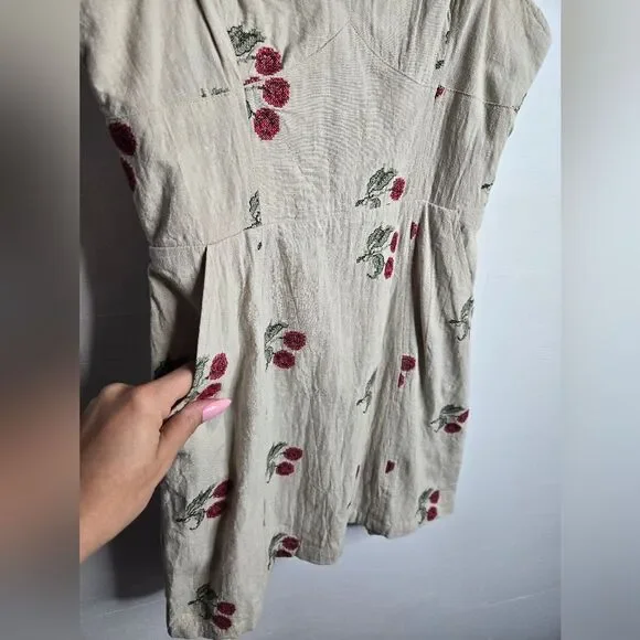 Urban Outfitters Cotton Cherry Mini Dress Empire Waist Sweetheart Neckline Sz S - Picture 5 of 12